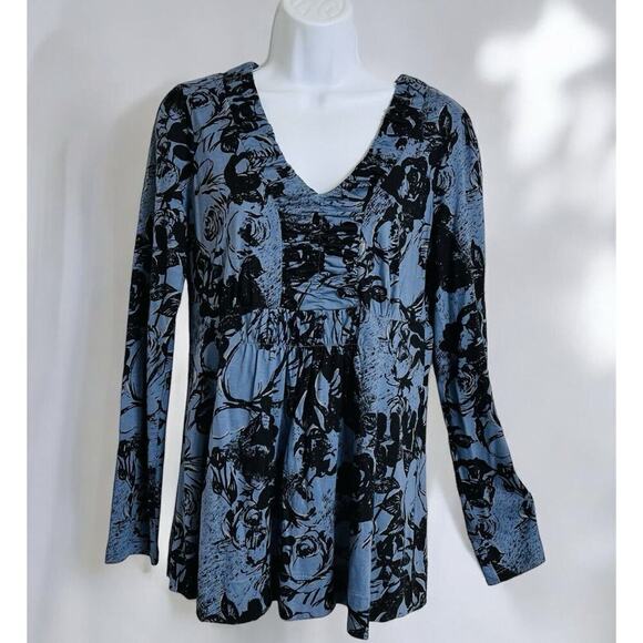 ELLE Women's M Pullover Blouse V Neck Long Sleeves Pima Cotton & Modal Top - Picture 10 of 10